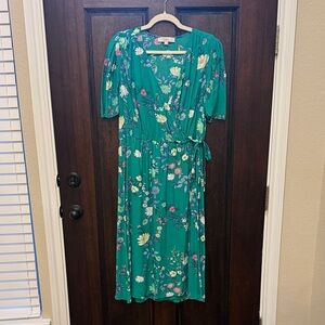 LOFT Green Floral Midi Dress